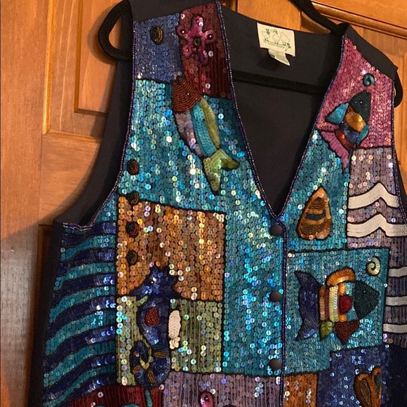 Quacker Factory Vintage Woman Sequin Vest Blue and Purple Size 1XL - Picture 6 of 13